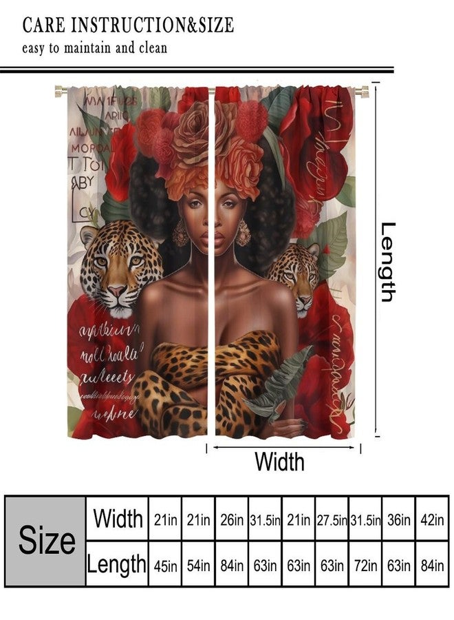 AAVEUP Black Girls Curtains, Beautiful Red Rose African Wild Leopard Tiger Flower Plant Decor Windows Treatments, Thermal Insulated Drapes for Kids Girls Women Room Living Room Bathroom 42x45in - Image 2